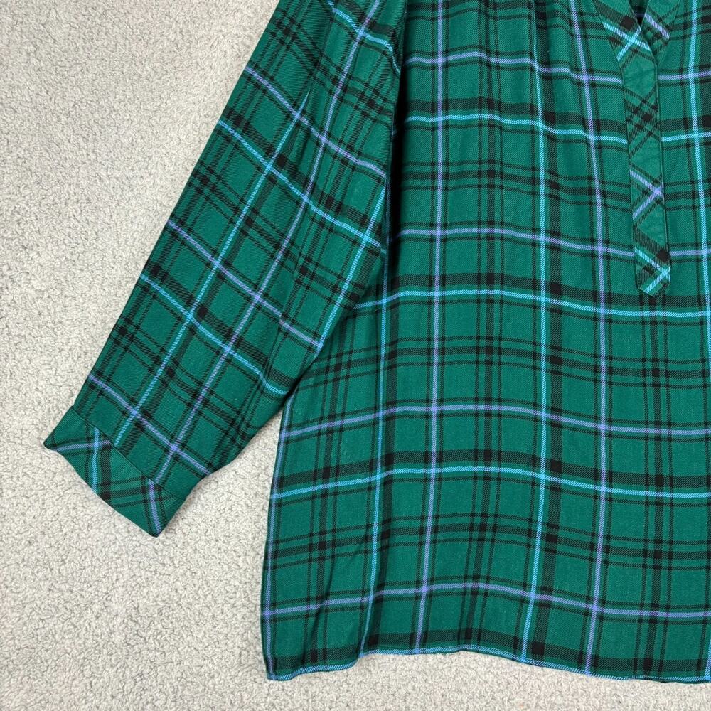 J Jill Tunic Top 4X Green Plaid Pockets Flowy Roomy Collared Long Sleeve Soft - Picture 3 of 12